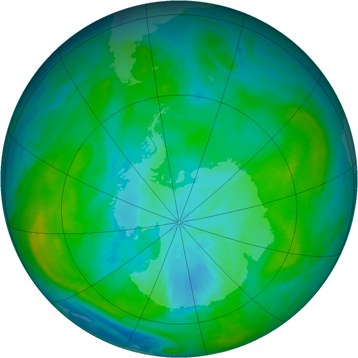 Antarctic ozone map for 15 February 1982
